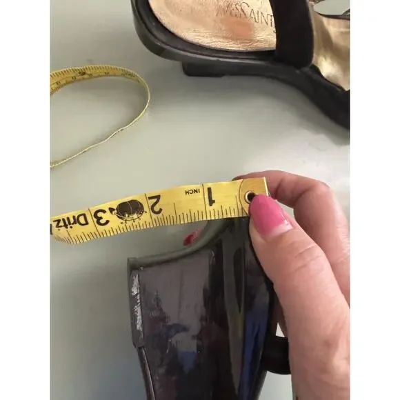 Yves Saint Laurent Black Suede Wedge Heels Sandals YSL Vintage 90s Y2K Sz 6 M - Picture 10 of 10